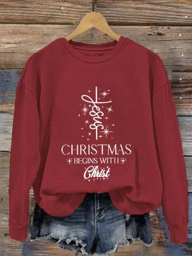 Women's  Christmas Begins With Jesus Prnted Sweatshirt