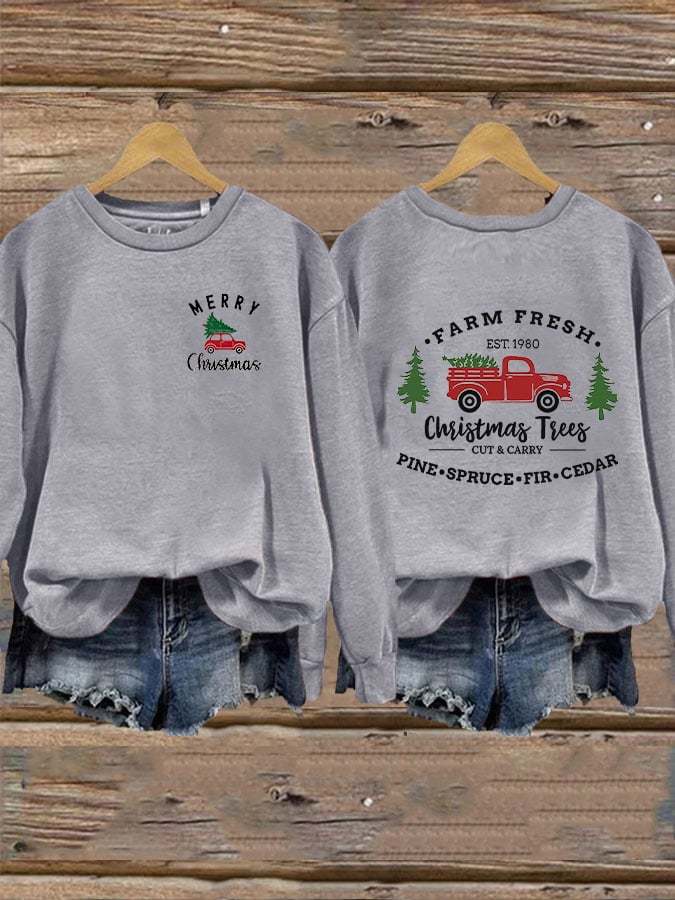 Women's Christmas Tree Farm Fresh Pine Spruce Fir Cedar Printed Sweatshirt