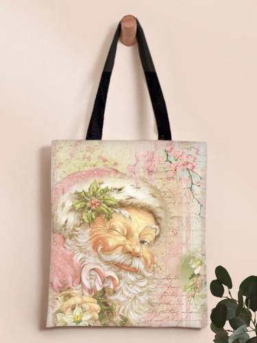 Pink Vintage Santa Claus Print Tote Bag