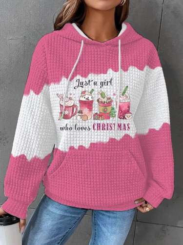Women's Just A Girl Who Loves Christmas Print Waffle Sweatshirt Hoodie