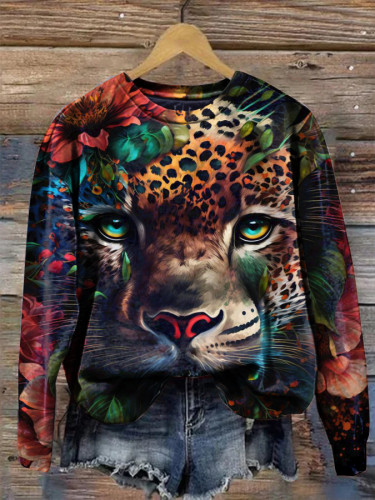 Women's Tropical Tiger Long Sleeve Crewneck Sweatshirt