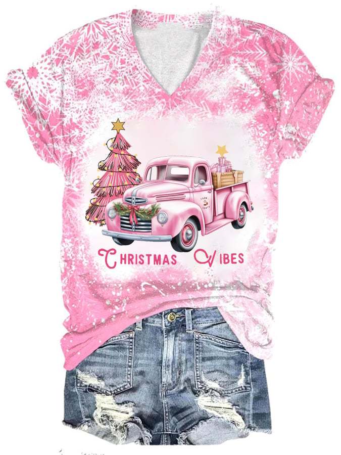 Women's Christmas Truck Short Sleeve T-Shirt