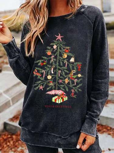 Women's Nautical Tree Christmas Vintage Sweatshirt