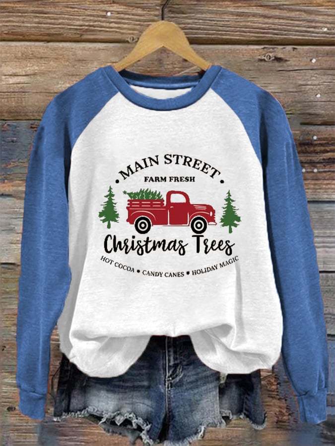 Women's Christmas Tree Farm Fresh Pine Spruce Fir Cedar Print Casual Sweatshirt