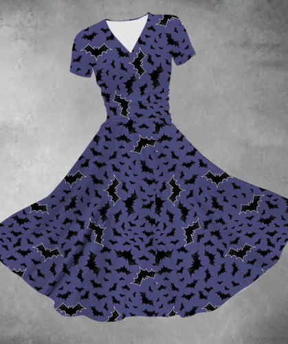 Halloween V-Neck Printed Swing Dress