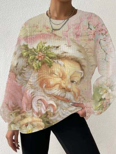 Women's Pink Vintage Santa Claus Print Sweatshirt