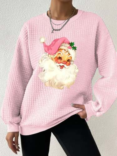 Women's Dropped Shoulder Santa Plaid Sweatshirt