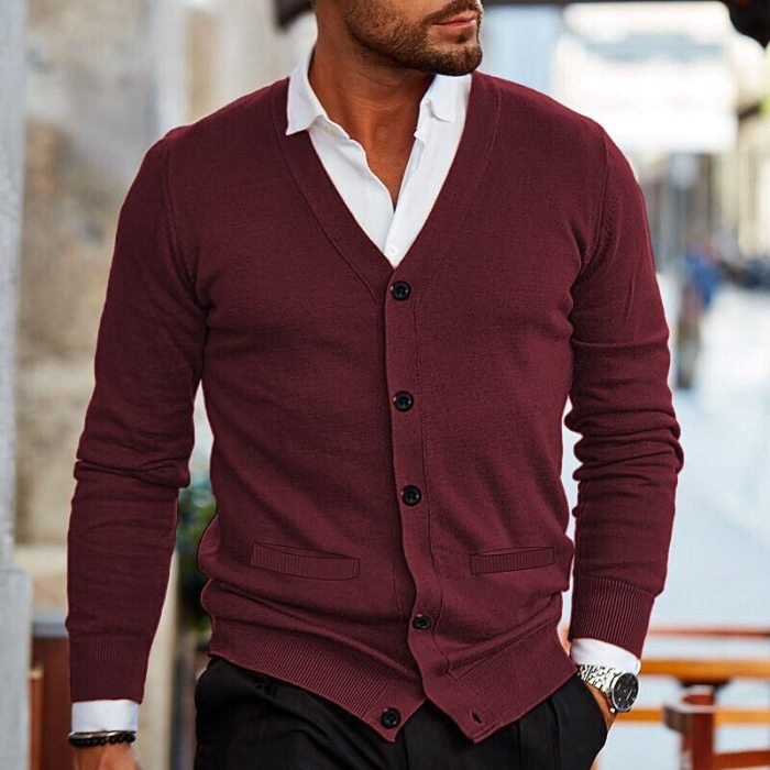 Men's casual V-neck cardigan coat