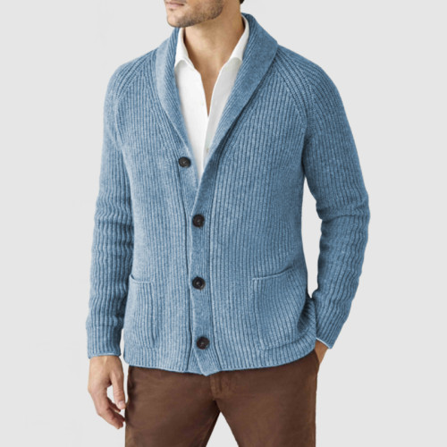 Men's Casual Lapel Long Sleeve Knit Jacket