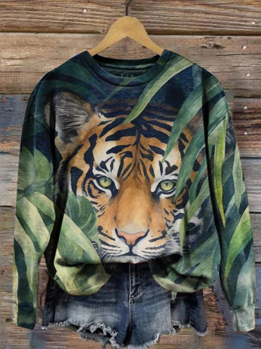 Women's Jungle Tiger Long Sleeve Crewneck Sweatshirt