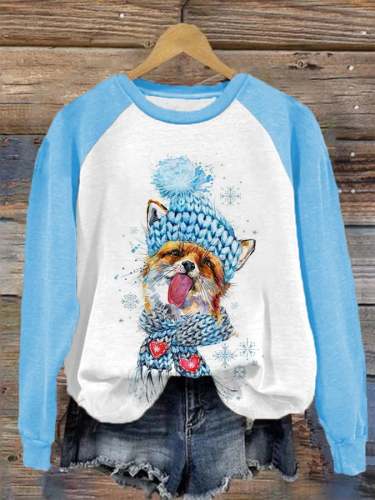 Women's Christmas Lantern Funny Cute Dog Print Casual Sweatshirt