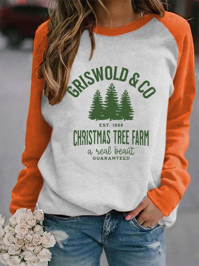Women's Christmas Griswold Co Christmas Tree Farm Print Casual Sweatshirt