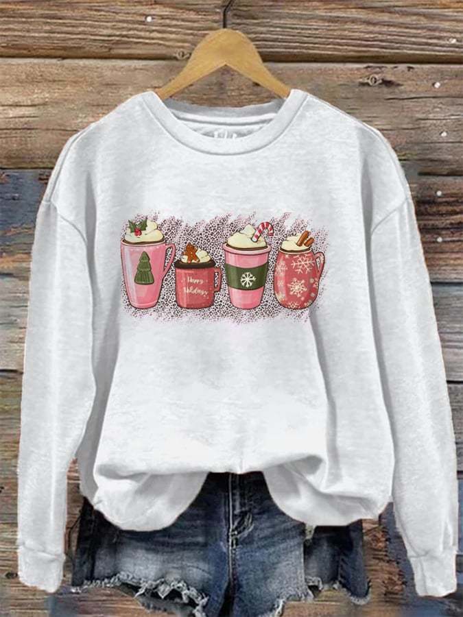 Christmas And Coffee Print Sweatshirt