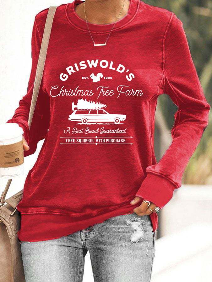 Women's Christmas Griswold Co Christmas Tree Farm Printed Sweatshirt
