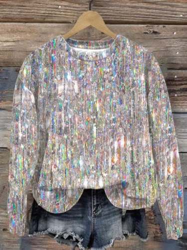 Women's Glitter Print Long Sleeve Sweatshirt
