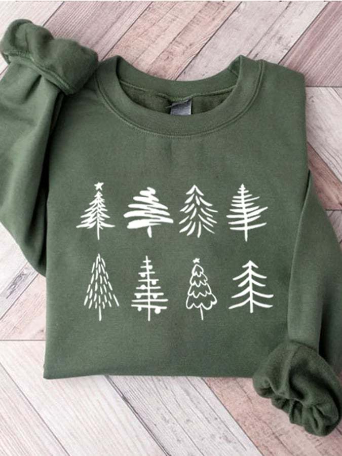 Women'S Christmas Tree Print Long Sleeve Sweatshirt