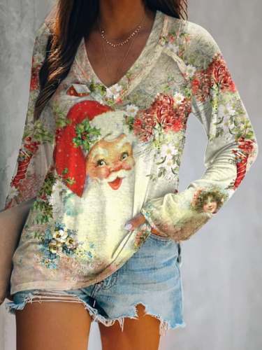 Women's Merry Chrismas Print Long Sleeve T-Shirt