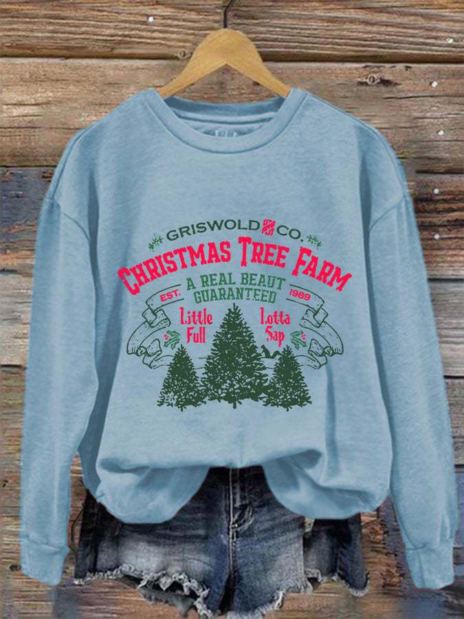 Women's Christmas Griswold Co Christmas Tree Farm Print Crew Neck Sweatshirt