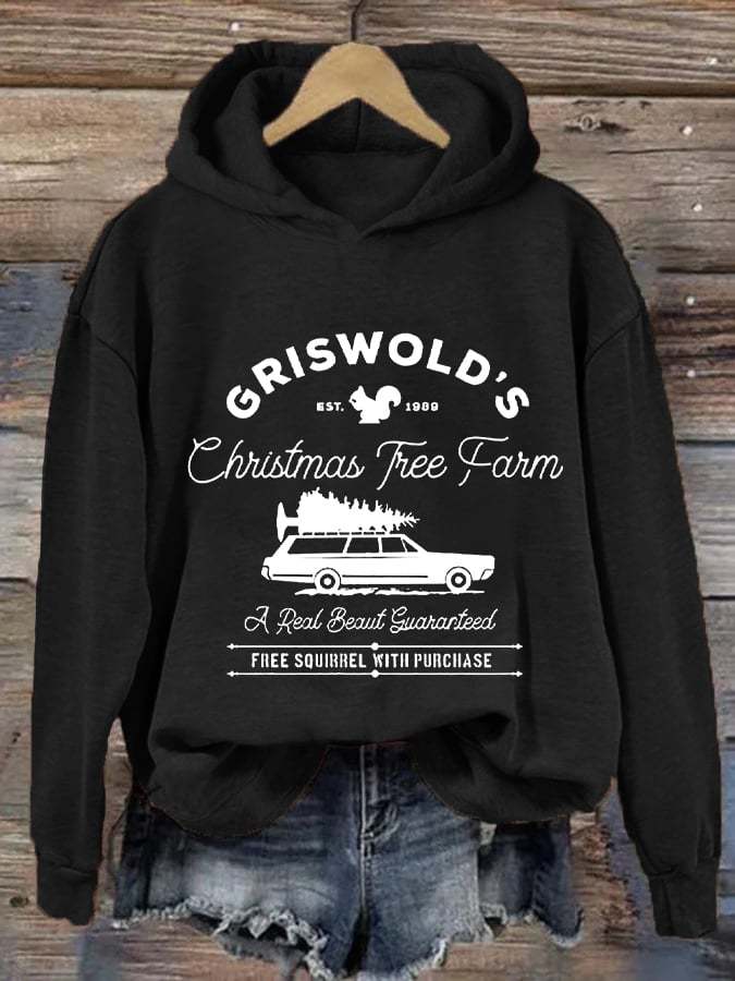 Women's Christmas Griswold Co Christmas Tree Farm Hooded Sweatshirt