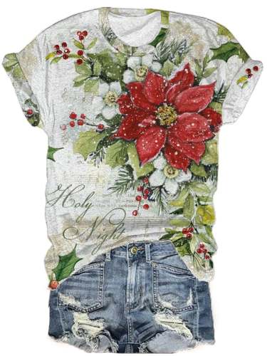 Women's Vintage Christmas Printed T-Shirt