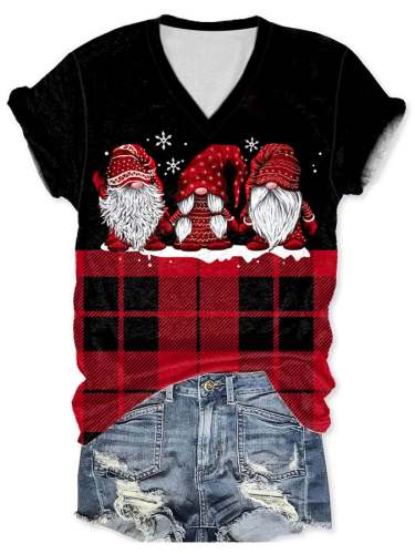 Women's Casual Midget Plaid Print Short Sleeve T-Shirt