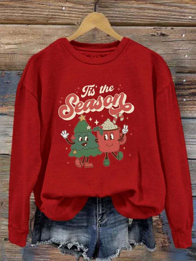 Women's Vintage Christmas  Tis The Season  Printed Sweatshirt