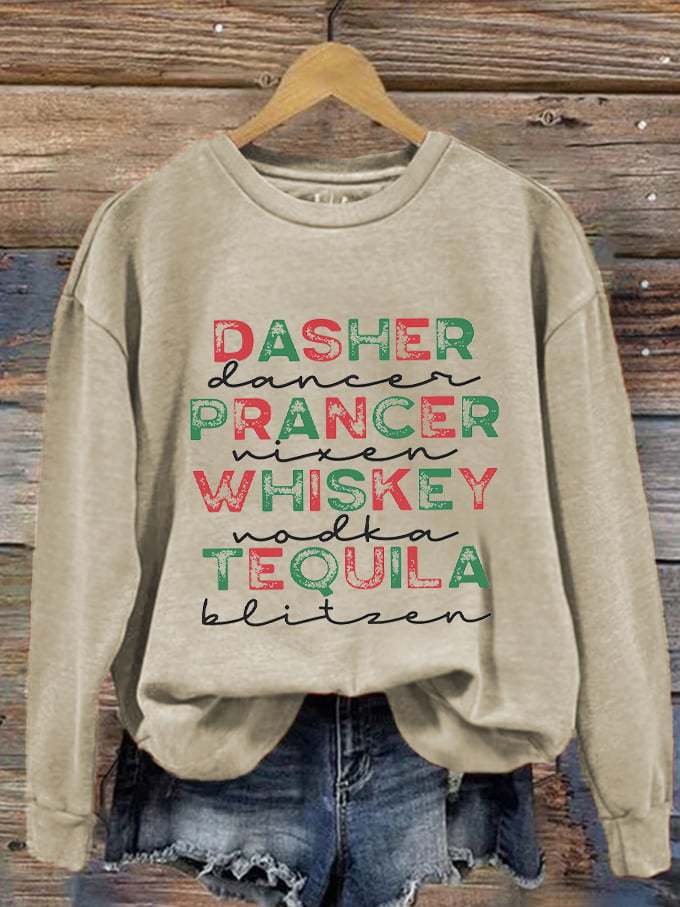 Women's Funny Christmas Dasher Dancer Prancer Vixen Comet Cupid Donner Blitzen Rudolphr Printed Sweatshirt