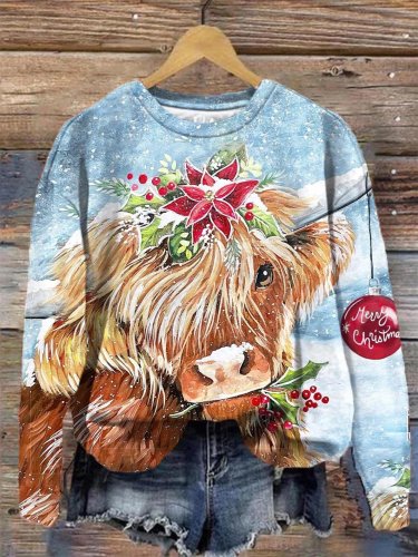 Women's Christmas Cow Print Sweatshirt