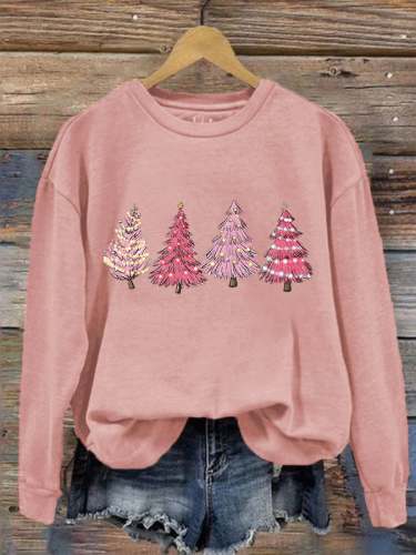 Women's Pink Light Tree Print Sweatshirt