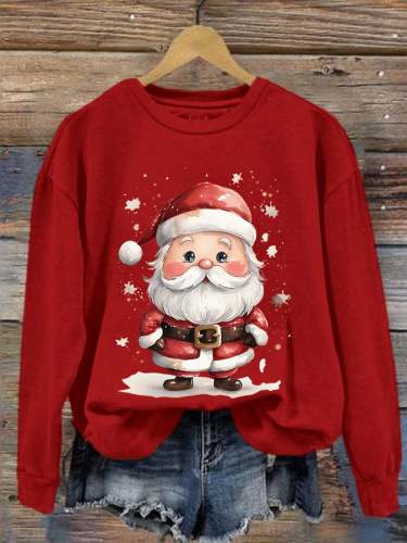 Women's Santa Printed Crew Neck Sweatshirt