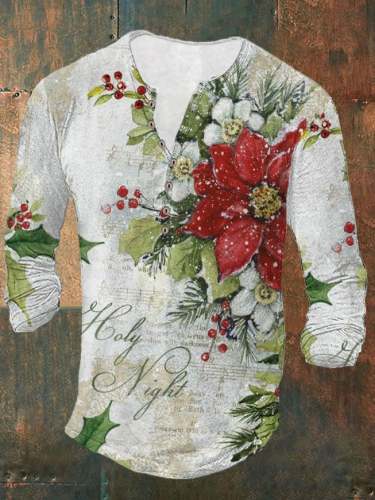 Men's Vintage Christmas Print Long Sleeve T-Shirt