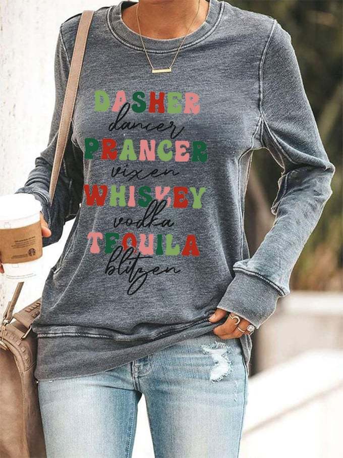 Women's Funny Christmas Dasher Dancer Prancer Vixen Comet Cupid Donner Blitzen Rudolphr Printed Sweatshirt