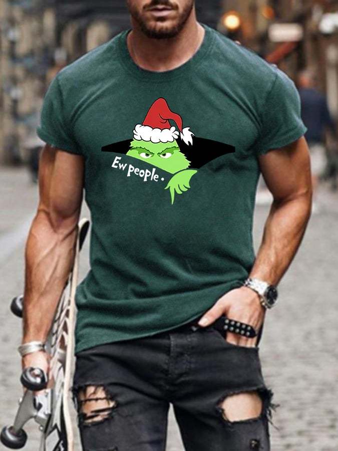 Men's Christmas Hat EW People Print T-Shirt