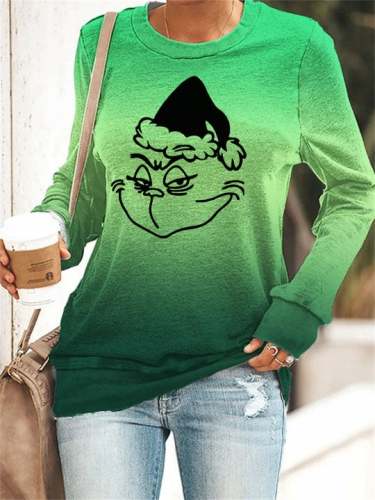 Women's Christmas Cartoon Face Print Sweatshirt