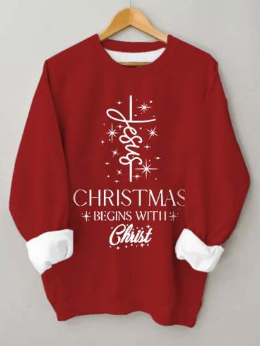 Women's Christmas Begins with Jesus Print Casual Sweatshirt