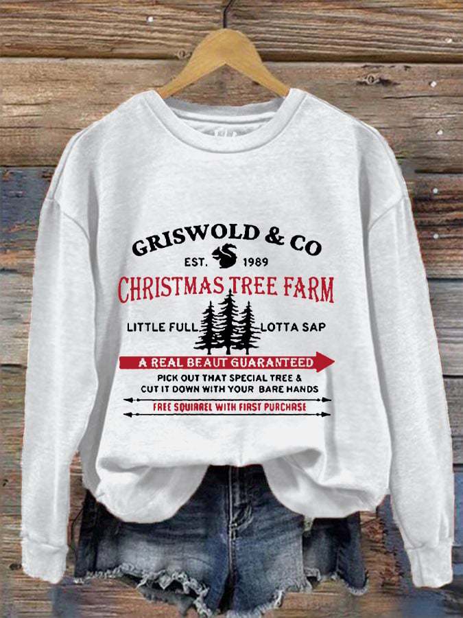 Women's Christmas Griswold Co Christmas Tree Farm Printed Sweatshirt