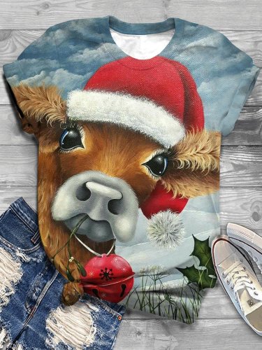 Women's Christmas Cow Print T-Shirt