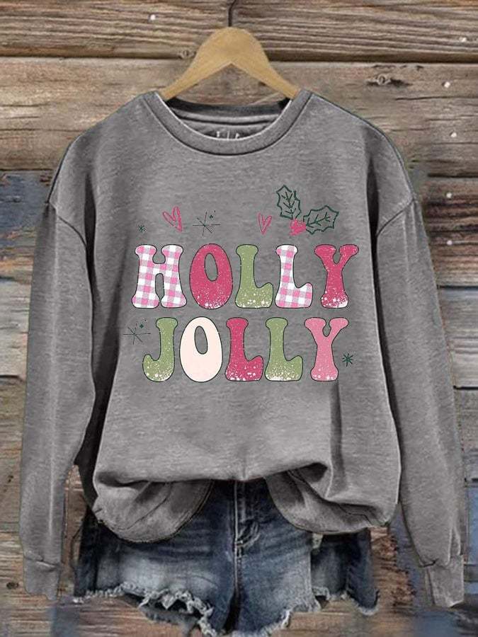 Women's Holly Jolly Christmas Print Crew Neck Sweatshirt