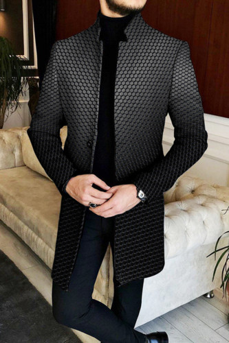 Men's Dark Pattern Gradient Standing Collar Mid-Length Coat
