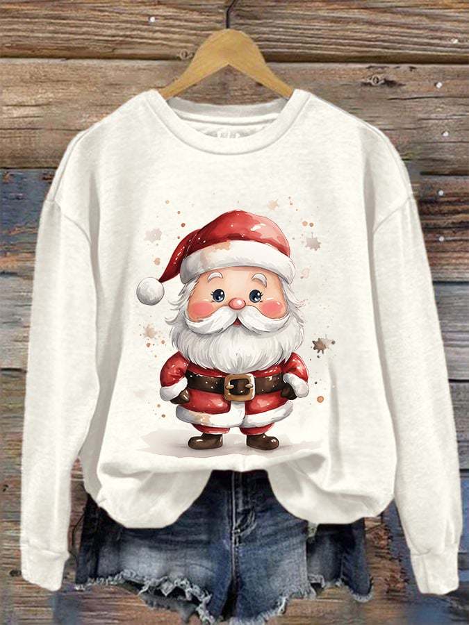 Women's Santa Printed Crew Neck Sweatshirt