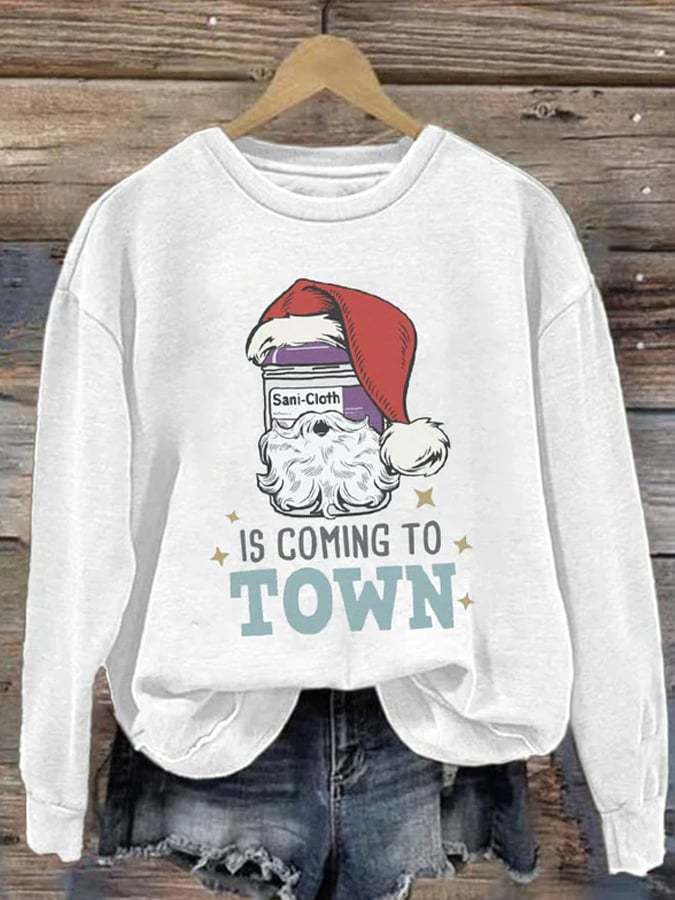 Women's Santa's Coming to Town Print Casual Sweatshirt