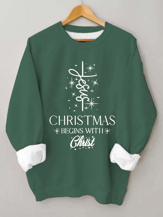Women's Christmas Begins with Jesus Print Casual Sweatshirt