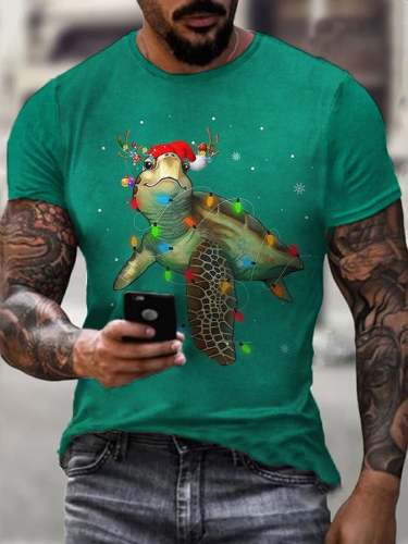 Men's Christmas Turtle Print Short Sleeve T-Shirt