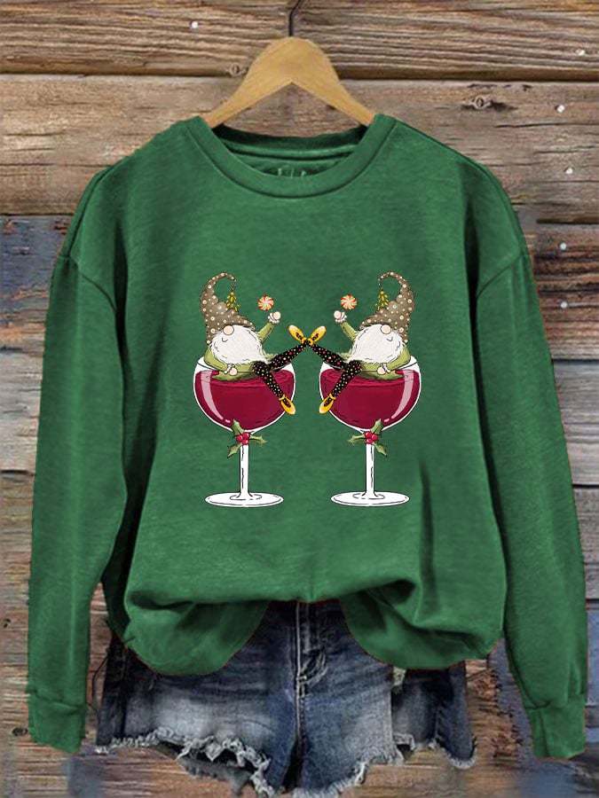 Women's Christmas Wineglass Gnome Sweatshirt