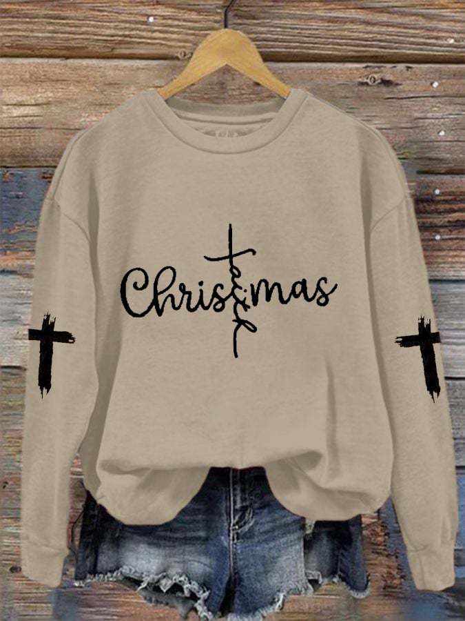 Women's Christmas Faith CRoss Print Crew Neck Sweatshirt