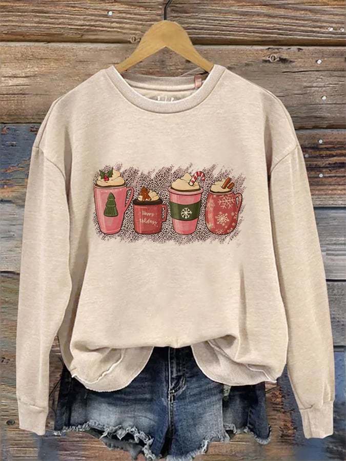 Christmas And Coffee Print Sweatshirt