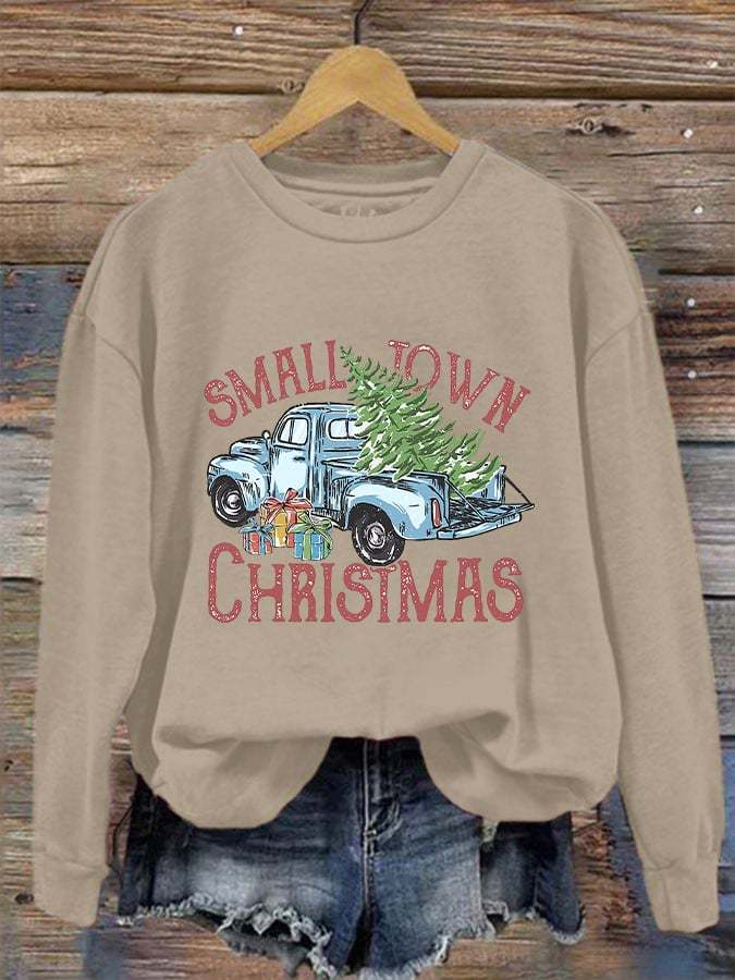 Women's Small Town Christmas Print Crewneck Sweatshirt
