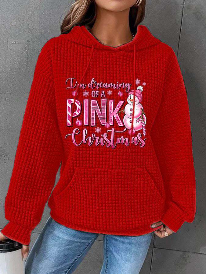 Women's I'm Dreaming Of A Pink Christmas Print Waffle Hoodie