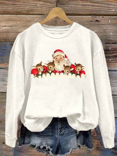 Women's Vintage Santa Print Sweatshirt