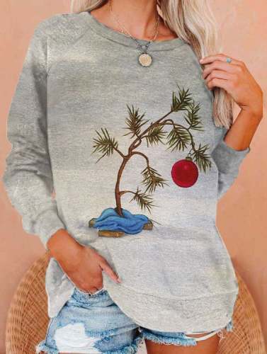Women's Charlie Brown Christmas tree printed casual sweatshirt